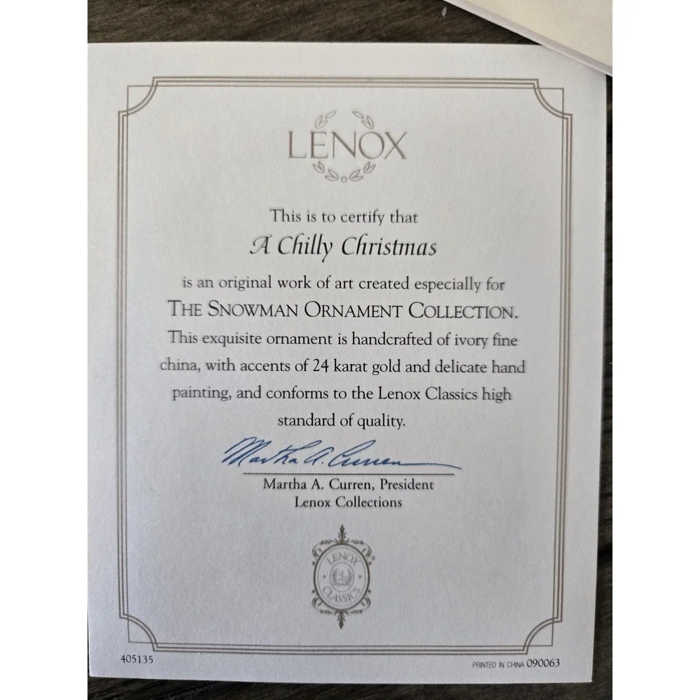 Vintage Lenox Christmas Ornament 2005 Snowman A Chilly Christmas Snowflake Tree
